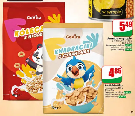 Płatki śniadaniowe kwadraciki z cynamonem GoVita promocja w Dino