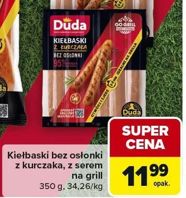 Kiełbaski bez osłonki z kurczaka, z serem na grill promocja w Carrefour Market
