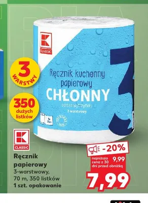 Ręcznik kuchenny papierowy K-Classic Chłonny 3-warstwowy promocja w Kaufland