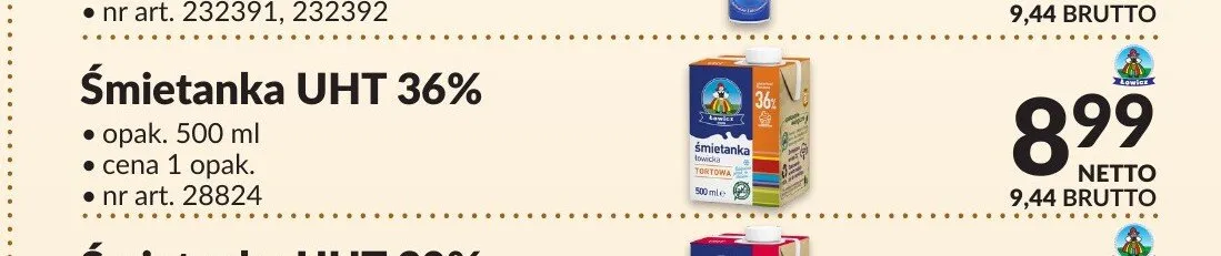 Śmietanka UHT 36% Łowicka promocja w Makro