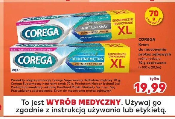 Krem do mocowania protez zębowych Corega Delikatnie Miętowy XL promocja w Kaufland