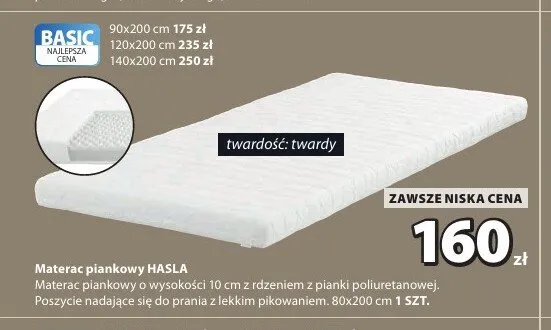 Materac piankowy Hasla 80x200 cm promocja w Jysk