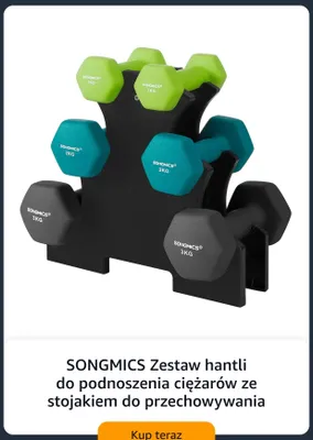 Zestaw hantli do podnoszenia ciężarów ze stojakiem do przechowywania Songmics promocja w Amazon