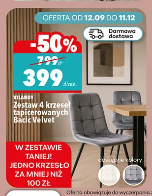 Zestaw 4 krzeseł tapicerowanych Bacic Velvet Vilandy promocja w Biedronka