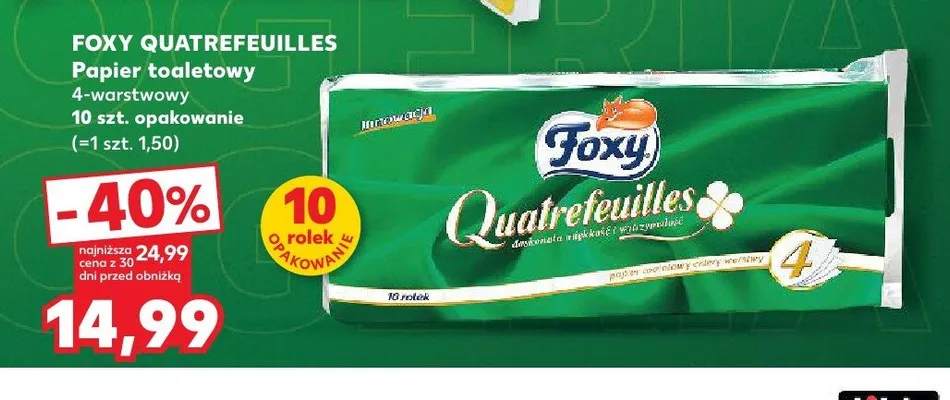 Papier toaletowy Foxy Quatrefeuilles 4-warstwowy 10-pak promocja w Kaufland