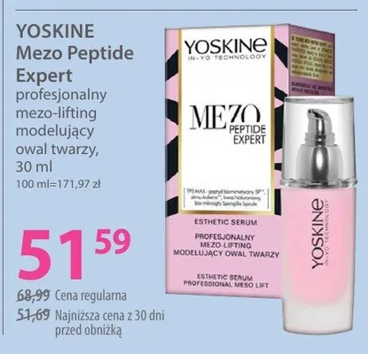 Profesjonalny mezo-lifting modelujący owal twarzy Yoskine Mezo Peptide Expert promocja w Hebe