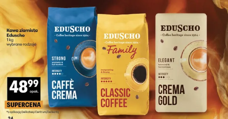 Kawa ziarnista Eduscho Strong Caffè Crema promocja w Delikatesy Centrum