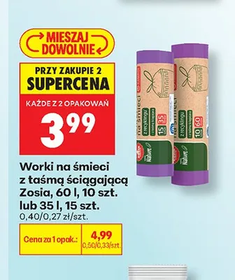 Worki na śmieci z taśmą ściągającą Zosia 35 l promocja w Biedronka