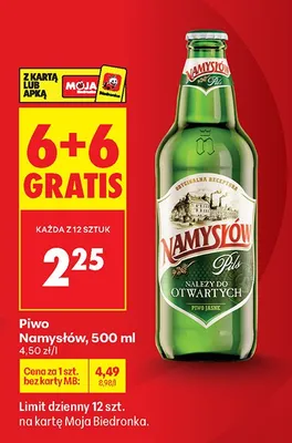 Piwo Namysłów 6+6 GRATIS promocja w Biedronka