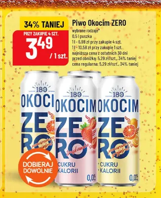 Piwo bezalkoholowe Okocim Zero Pomarańcza i Grejpfrut promocja w POLOmarket