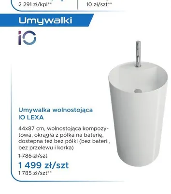Umywalka wolnostojąca IO LEXA promocja w Blu Salony Łazienek