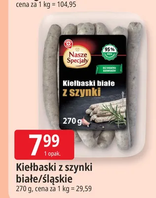 Kiełbaski z szynki białe Nasze Specjały promocja w Leclerc