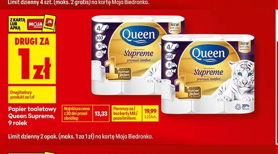 Papier toaletowy Queen Supreme 9-pak promocja w Biedronka