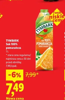 Sok pomarańcza Tymbark 100% promocja w Lidl