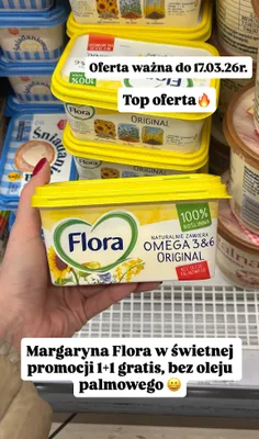 Margaryna Flora Original 1+1 GRATIS promocja w Dino