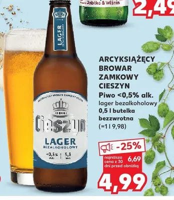 Piwo lager bezalkoholowy <0,5% alk. Arcyksiążęcy Browar Zamkowy Cieszyn promocja w Kaufland