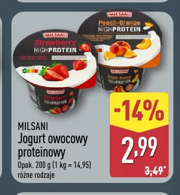 Jogurt owocowy proteinowy Milsani promocja w Aldi