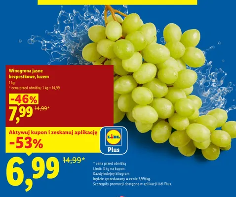 Winogrona jasne bezpestkowe luzem promocja w Lidl