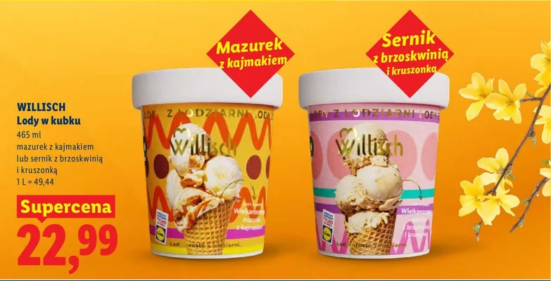 Lody w kubku sernik z brzoskwinią i kruszonką promocja w Lidl