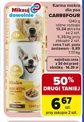 Karma mokra dla psa CARREFOUR z indykiem promocja w Carrefour