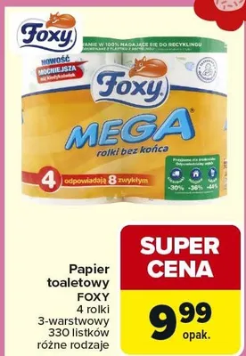 Papier toaletowy Mega 3-warstwowy 330 listków różne rodzaje promocja w Carrefour Market