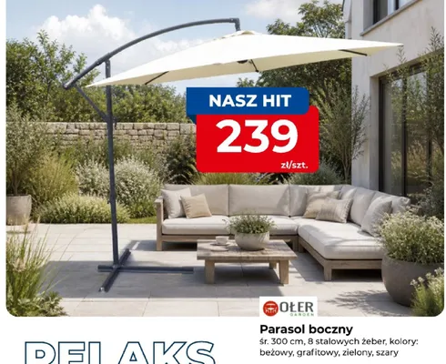 Parasol boczny OŁER GARDEN śr. 300cm 8 stalowych żeber promocja w PSB Mrówka