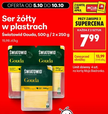 Ser gouda w plastrach Światowid 2-pak promocja w Biedronka
