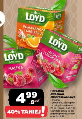 Herbatka owocowa ekspresowa malina promocja w Netto