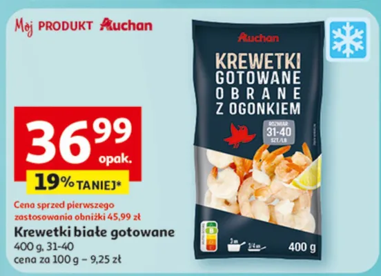 Krewetki białe gotowane obrane z ogonkiem promocja w Auchan