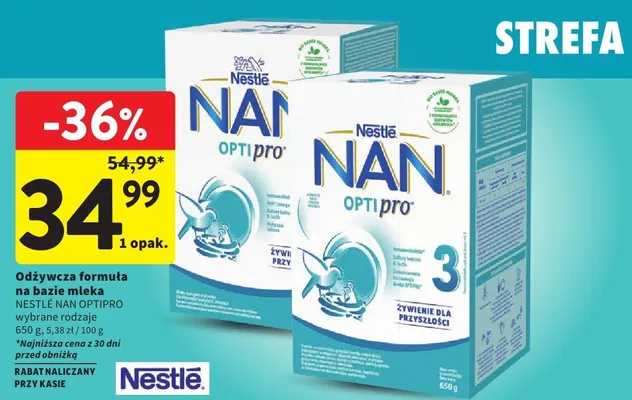 Odżywcza formuła na bazie mleka Nestlé NAN Optipro promocja w Intermarche