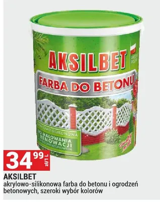 Farba Aksilbet do betonu akrylow0-silikonowa farba do betonu i ogrodzeń betonowych, szeroki wybór kolorów promocja w Merkury Market
