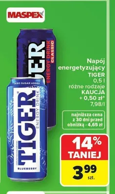 Napój energetyzujący TIGER promocja w Carrefour Market