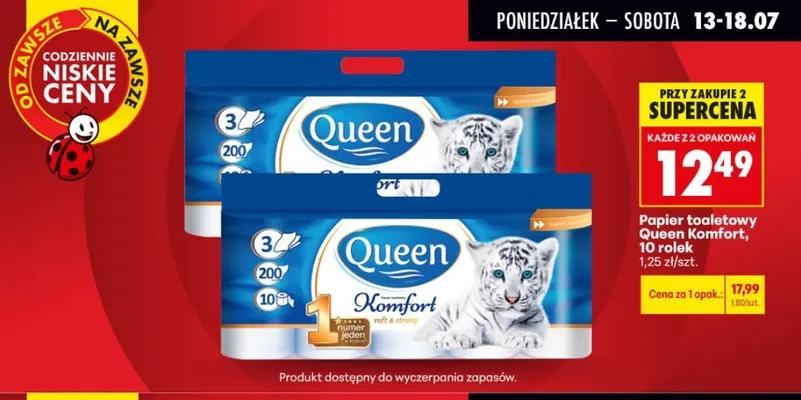 Papier toaletowy Queen Komfort promocja w Biedronka