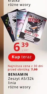 Zeszyt A5 32k linia Beniamin promocja w Poczta Polska