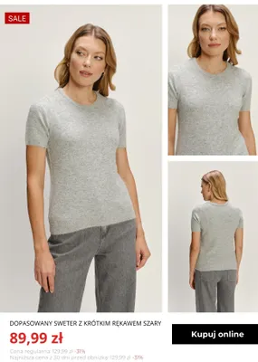 Dopasowany sweter z krótkim rękawem szary Greenpoint promocja w Greenpoint