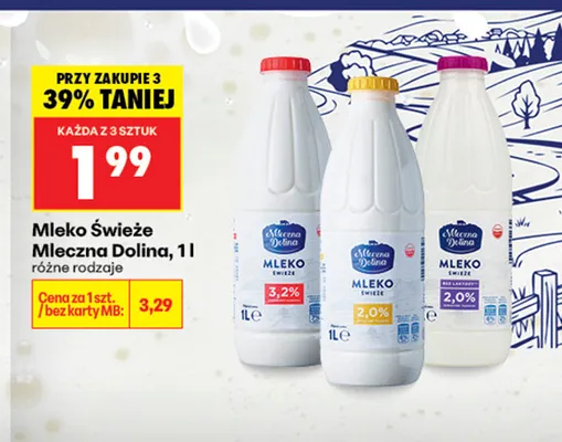 Mleko świeże bez laktozy Mleczna Dolina 2,0% promocja w Biedronka