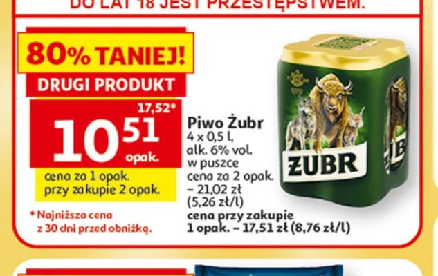 Piwo Żubr 4-pak 500 ml promocja w Auchan