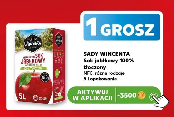 Sok jabłkowy 100% tłoczony NFC Sady Wincenta promocja w Kaufland