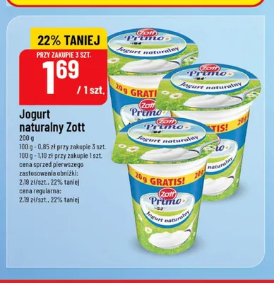 Jogurt naturalny Zott Primo promocja w POLOmarket