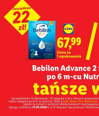 Mleko następne po 6 m-cu Bebilon Advance 2 Nutricia promocja w Lidl