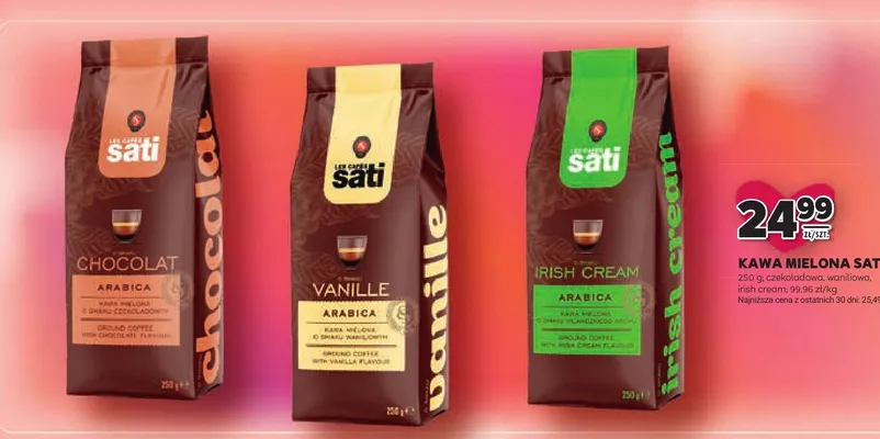 Kawa mielona SATI czekoladowa, waniliowa, irish cream promocja w Stokrotka