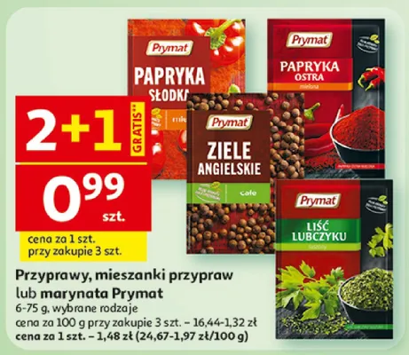 Przyprawy, mieszanki przypraw lub marynata Papryka słodka, Papryka ostra, Ziele Angielskie, Liść laurowy różne rodzaje promocja w Auchan