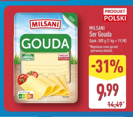 Ser gouda w plastrach Milsani promocja w Aldi