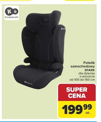Fotelik samochodowy Kinderkraft SPARK dla dziecka o wzroście od 100 do 150cm promocja w Carrefour