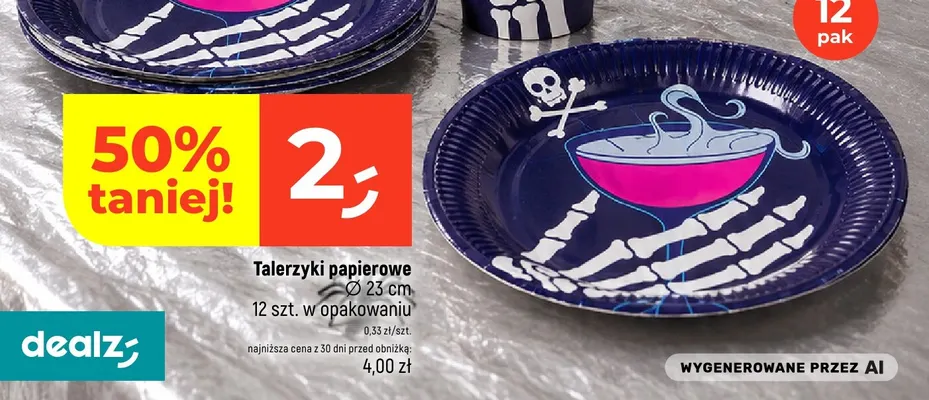 Talerzyki papierowe 12-pak Ø23 cm promocja w Dealz