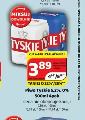 Piwo Tyskie 5,2% 4-pak promocja w Delfin