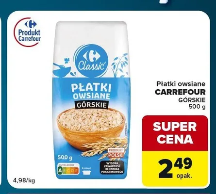 Płatki owsiane górskie Carrefour Classic promocja w Globi