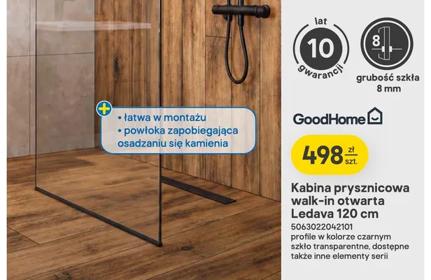 Kabina prysznicowa walk-in otwarta GoodHome Ledava 120 cm promocja w Castorama