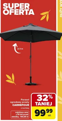 Parasol ogrodowy prosty Carrefour z korbką promocja w Carrefour