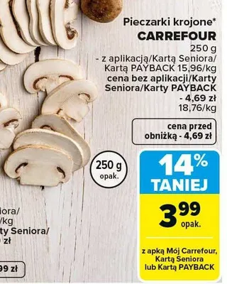 Pieczarki krojone promocja w Carrefour